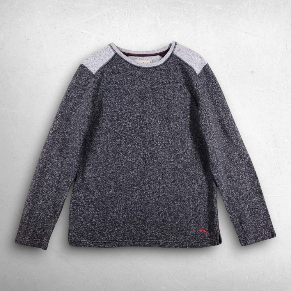 Tommy Bahama Colorblock Fleece Pullover Sweatshirt Men M Gray Coastal Cabincore